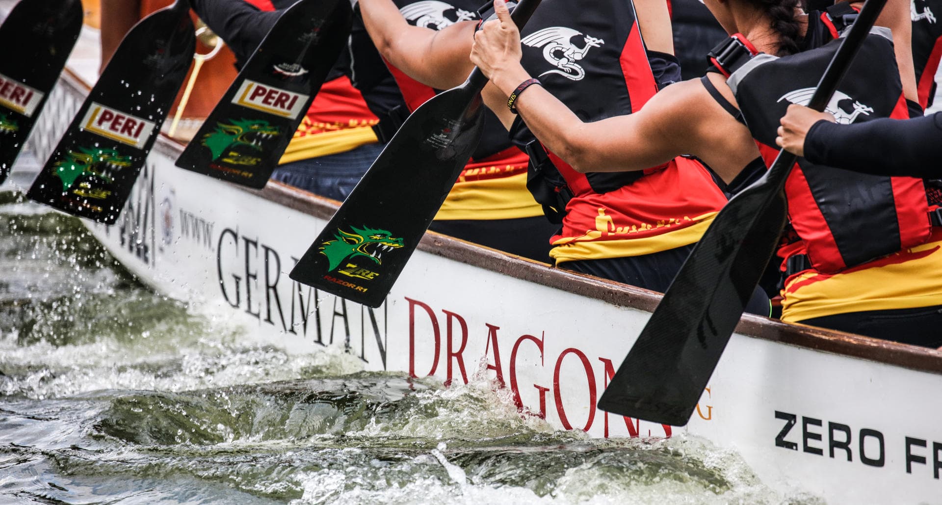 Dragon boat training on the water
